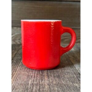 Vintage Hazel Atlas red milk glass mug, with distinctive "orange peel" texture
